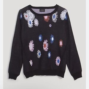 Rachel Comey Black Cotton Floral Intarsia Knit Sweater Daisy Crewneck Size Small